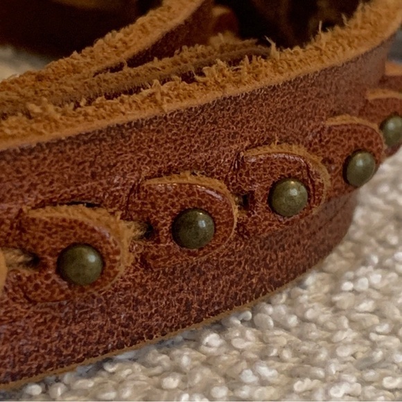 Women’s Genuine Leather Skinny Boho Belt Brass Dot Detail Buckle Small 36” - Picture 2 of 12